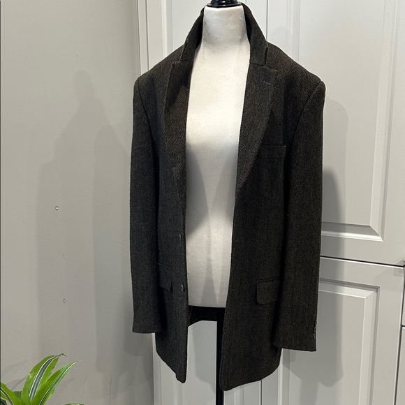 Men's Classic Black Blazer Protocol brown herringbone 100% pure virgin wool - Picture 1 of 14